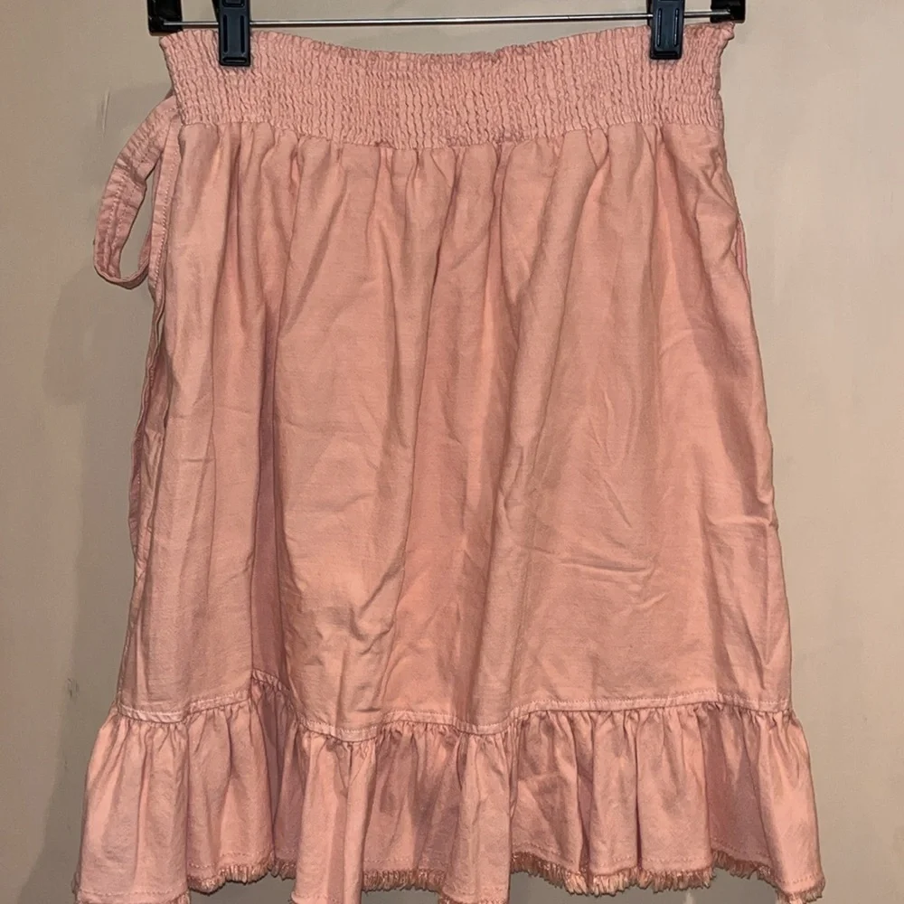 Anthropologie peach viscose combo wrap tiered flare skirt size medium w/pockets